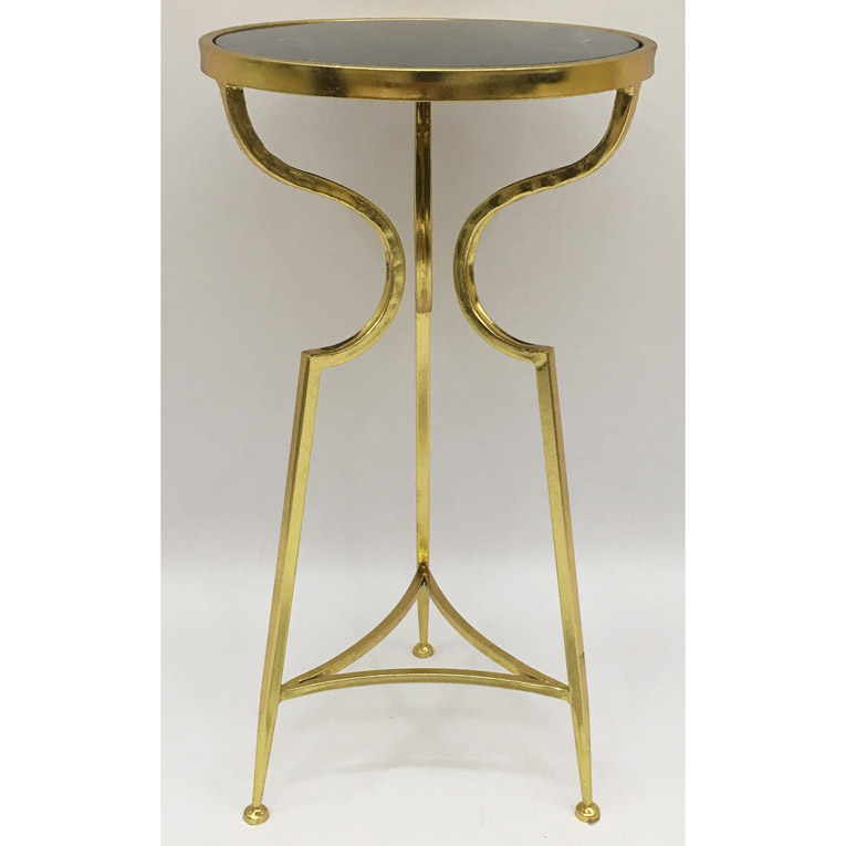 Round Shiny Gold Metal Side Table With Black Natural Marble Top