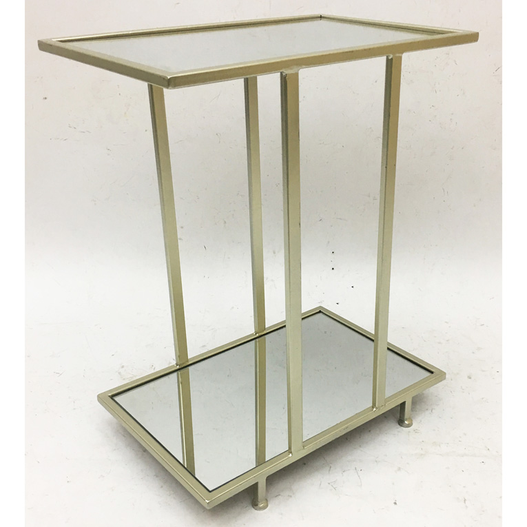 2 Tiers Champagne Rectangular Metal Side Table With Mirror Top