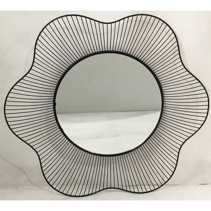 Black wire flower shape decorative mirror