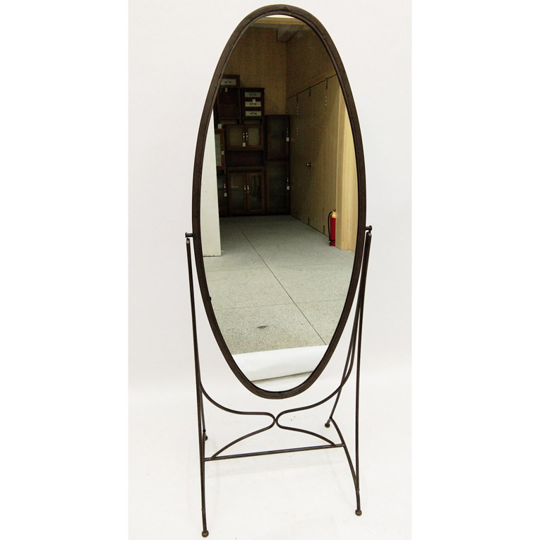 Adjustable rusty oval full length floor mirror with stand