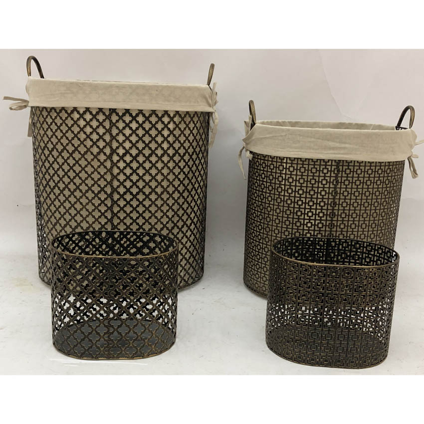 S/2 laser cutting metal hamper with lining plus 2waste bins, can be with or without wheels