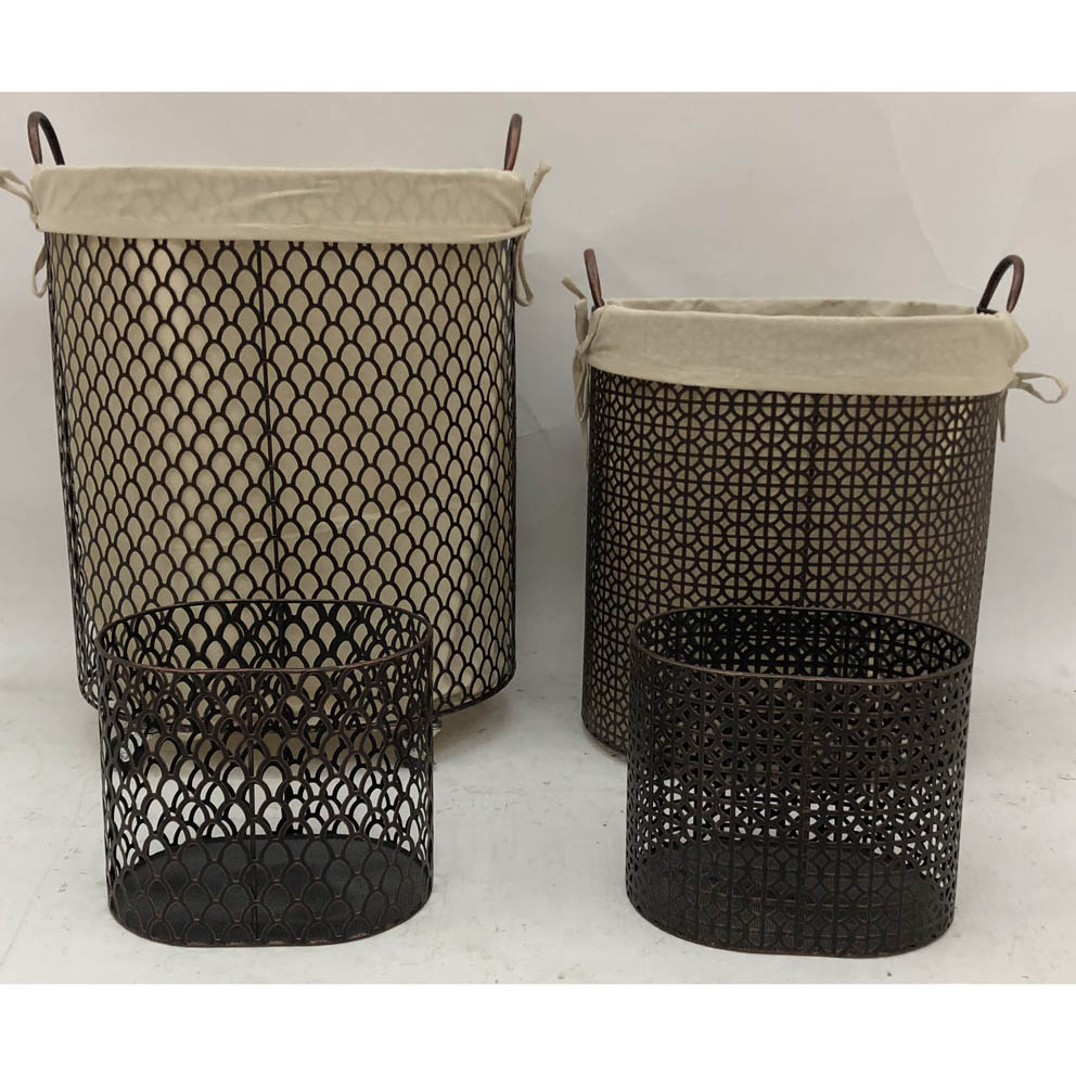 S/2 laser cutting metal hamper with lining plus 2waste bins, can be with or without wheels 