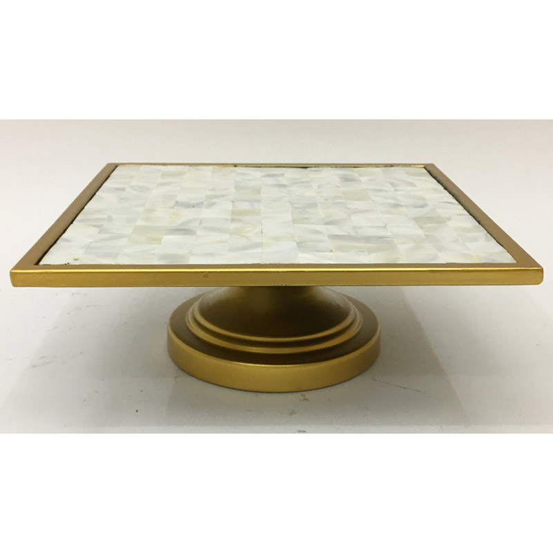 Square sea shell cake stand with gold metal stand