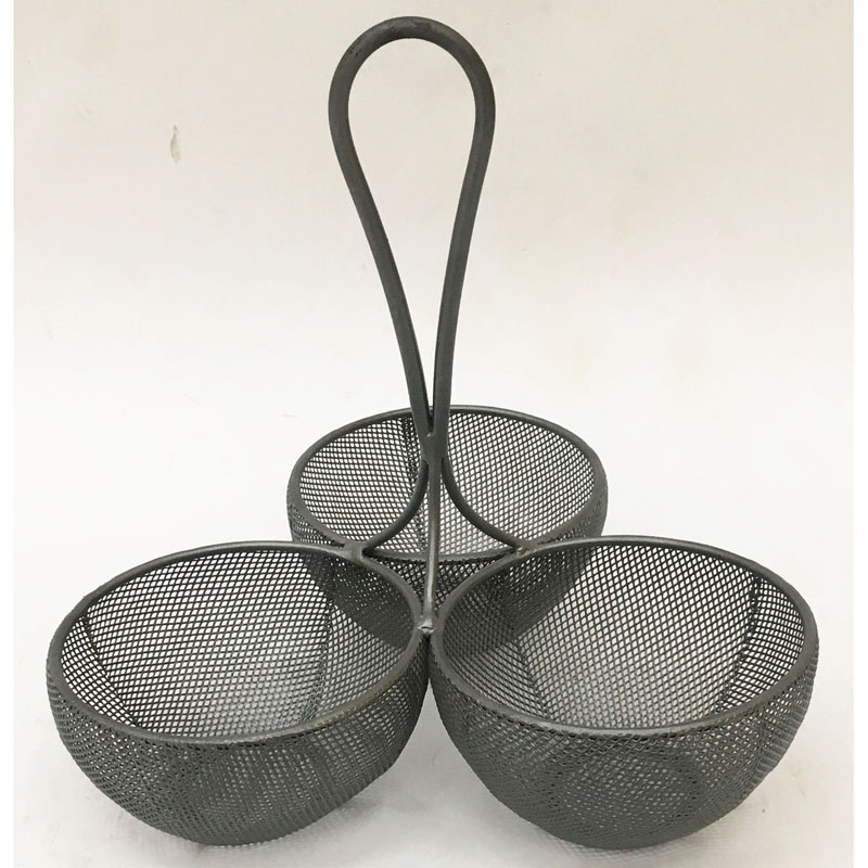 Gunmetal color metal grid 3 baskets kitchenware holder