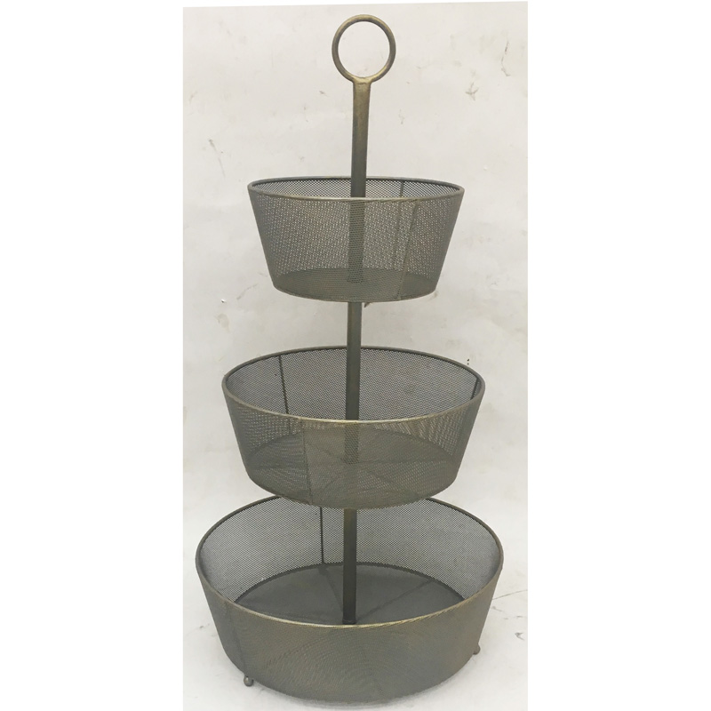 Gunmetal color 3 tiers metal fruit basket,can be K/D or fixed