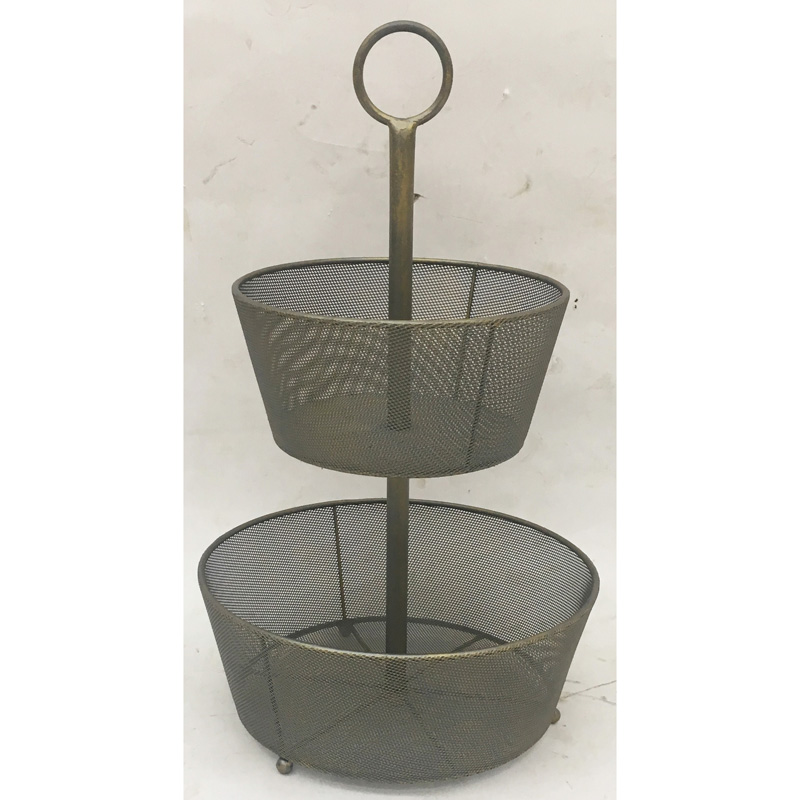Gunmetal color 2 tiers metal fruit basket,can be K/D or fixed