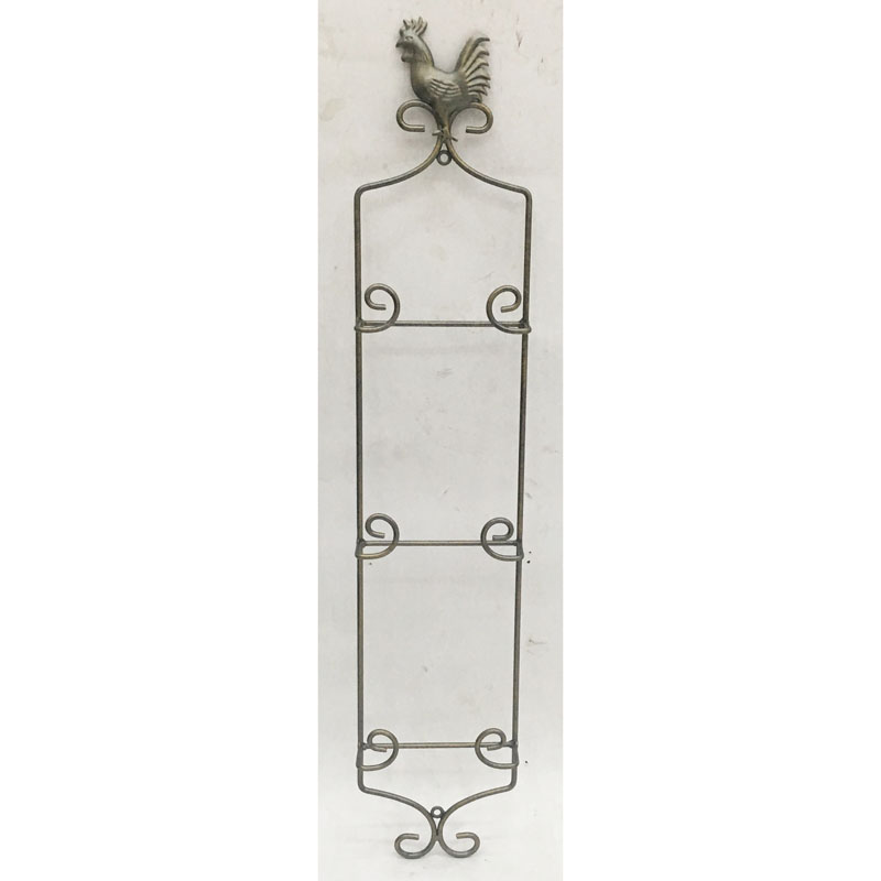 Gunmetal color 3 tiers metal wall plate holder with rooster decor
