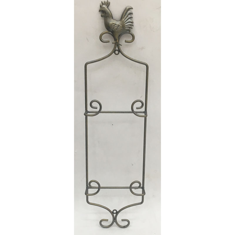 Gunmetal color 2 tiers metal wall plate holder with rooster decor