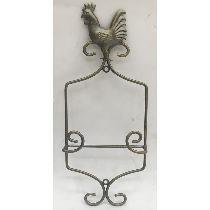 Gunmetal color metal wall plate holder with rooster decor
