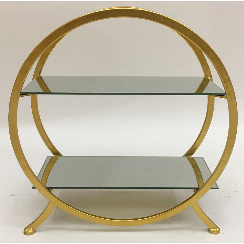 Gold round metal cake stand with 2rect mirror tiers