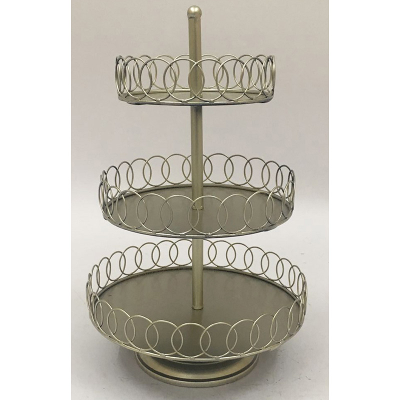 Champagne gold color 3tiers metal fruit basket with chicken,can be K/D or fixed