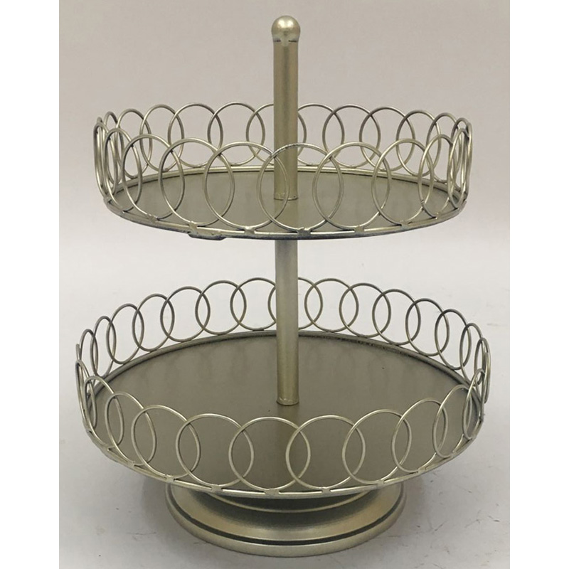 Champagne gold color 2 tiers metal fruit basket with chicken,can be K/D or fixed