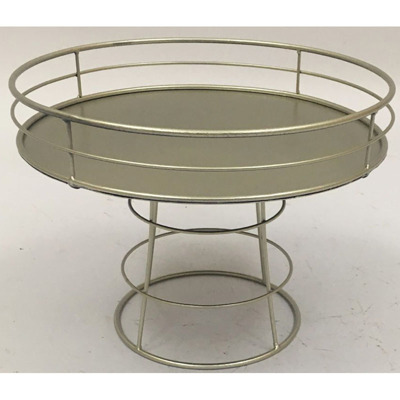 Round champagne metal cake stand with wire base