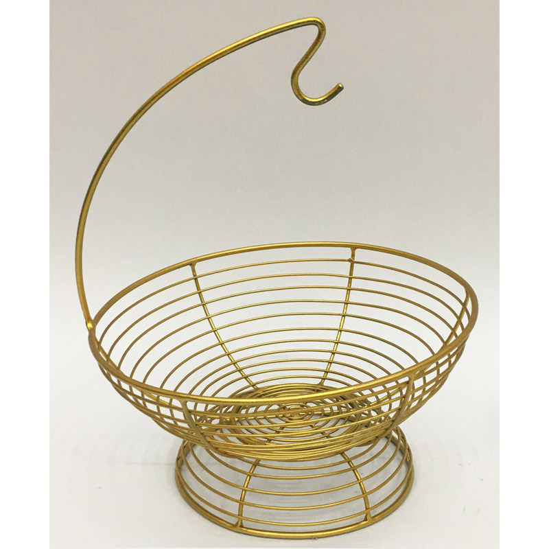 Gold color round wire fruit basket with hanger