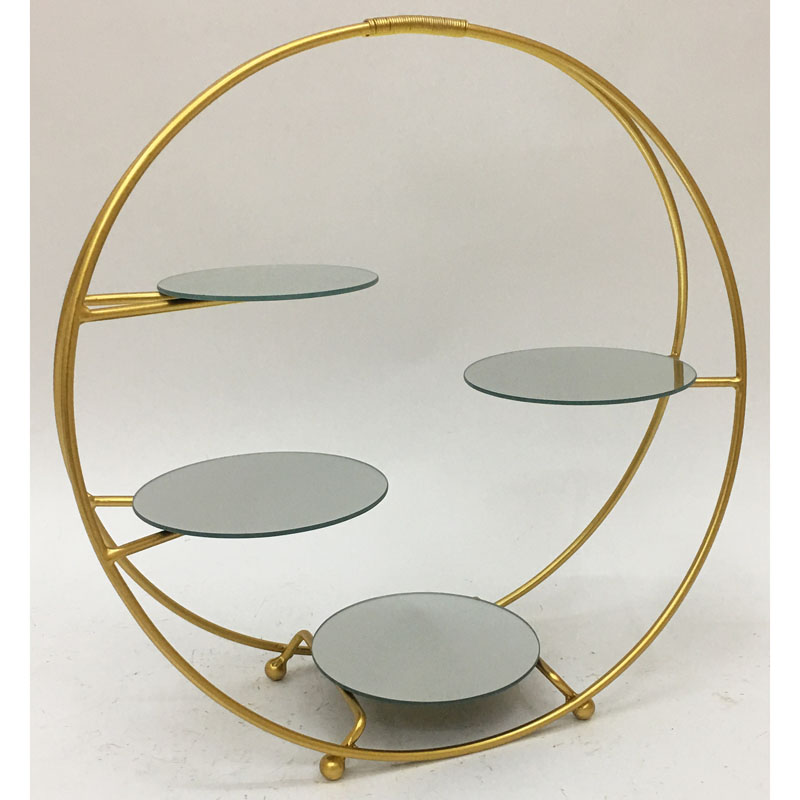 Gold metal cake stand with 4 round mirror tiers