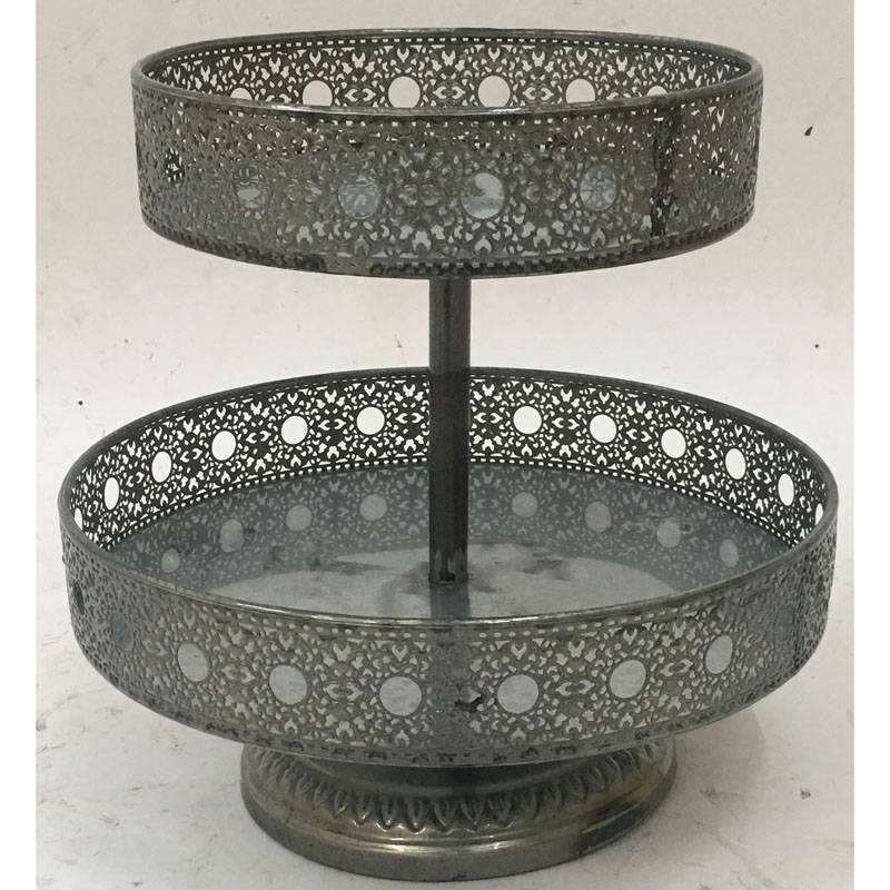 Round galvanized fruit basket with 2laser cutting baskets metal base,can be K/D or fixed