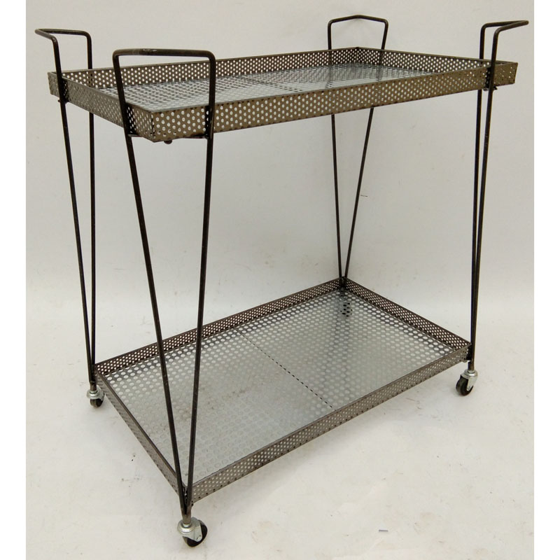 Galvanized metal bar & serving cart with 2 layers and wheels and handles