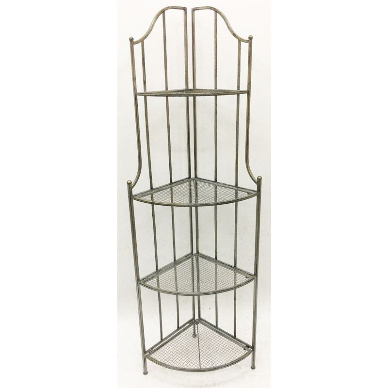 Silver metal corner shelf with 4 folding grid  tiers