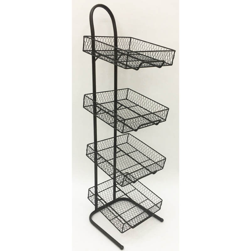 Rusty metal storage rack with 4 movable square baskets