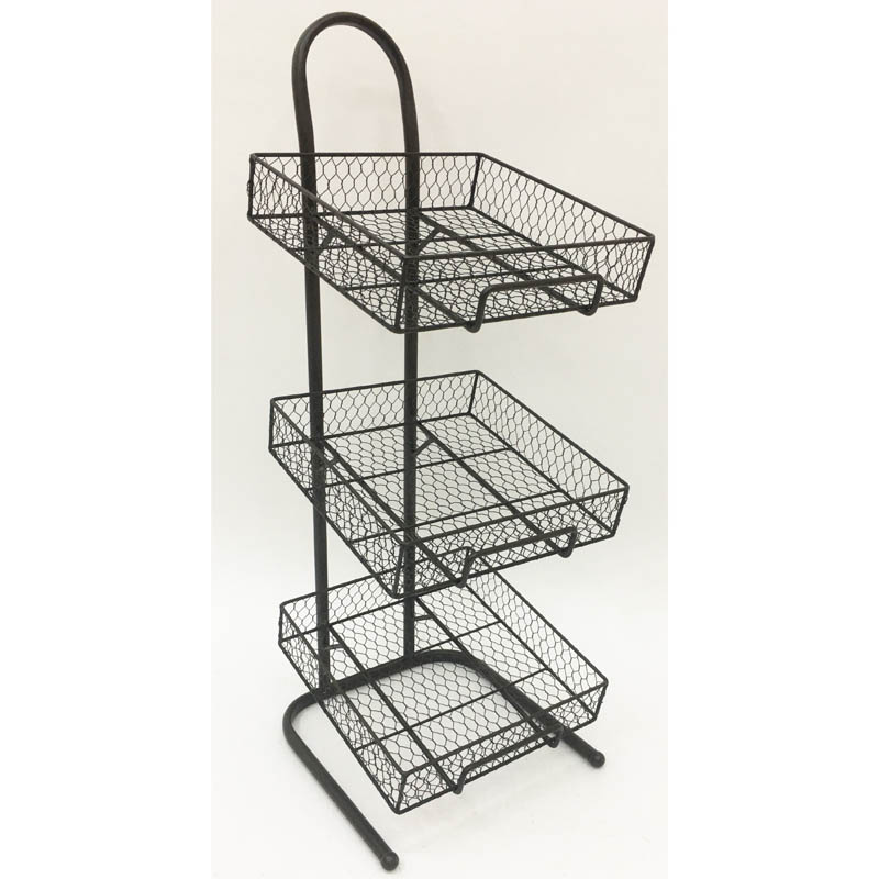 Rusty metal storage rack with 3 movable square baskets 