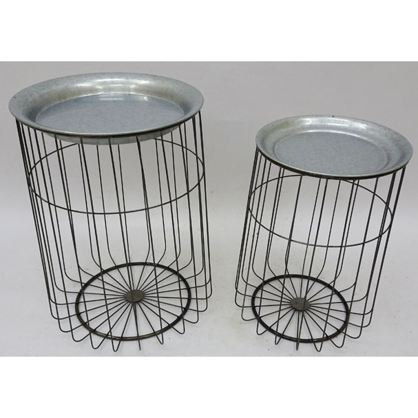 S/2 wire storage baskets with round galvanized trays on top