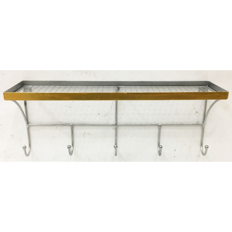 Silver metal wall rack with 5 hangers