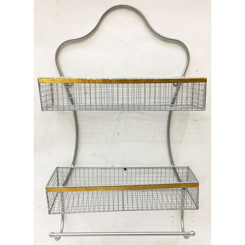 Silver metal wall rack with 2 grid baskets  & towel hanger