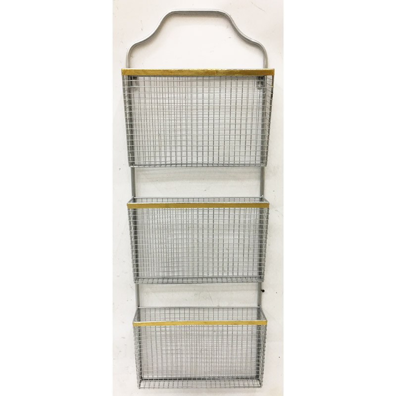 Silver metal wall magazine  rack with 3 baskets