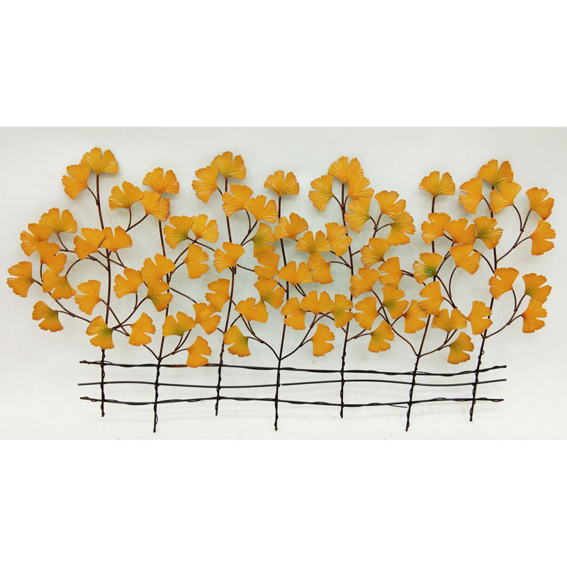 Metal gingo tree wall decor with autumn gingo leaves wire fence
