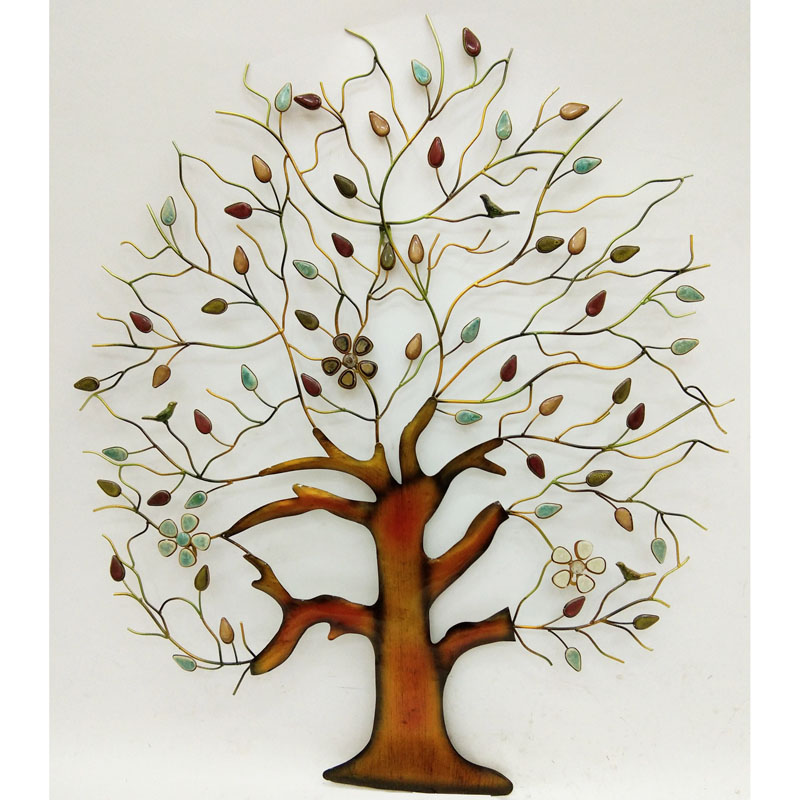 Metal tree wall decor with leaves, birds,beads