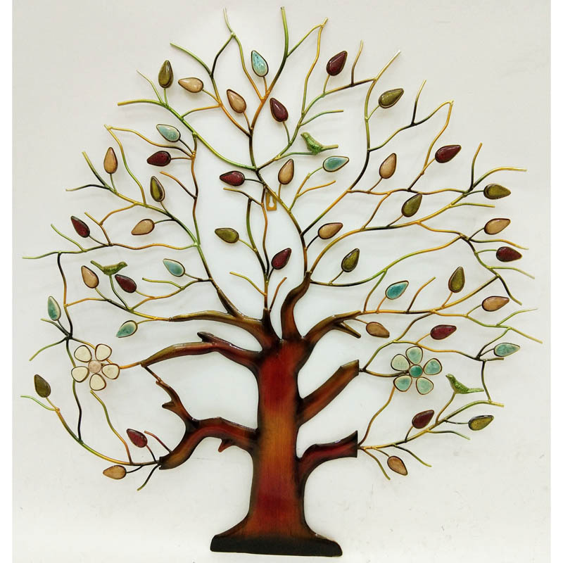 Metal tree wall decor with leaves, birds,beads