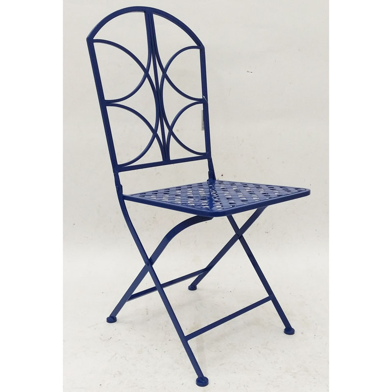 Blue square folding metal bistro chair to match table
