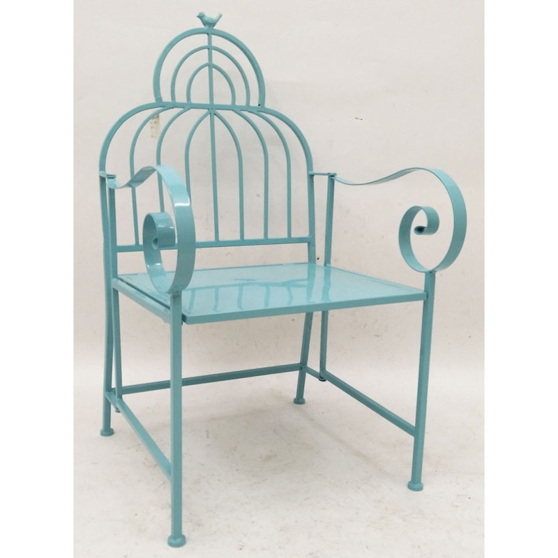 Light blue folding metal garden arm chair