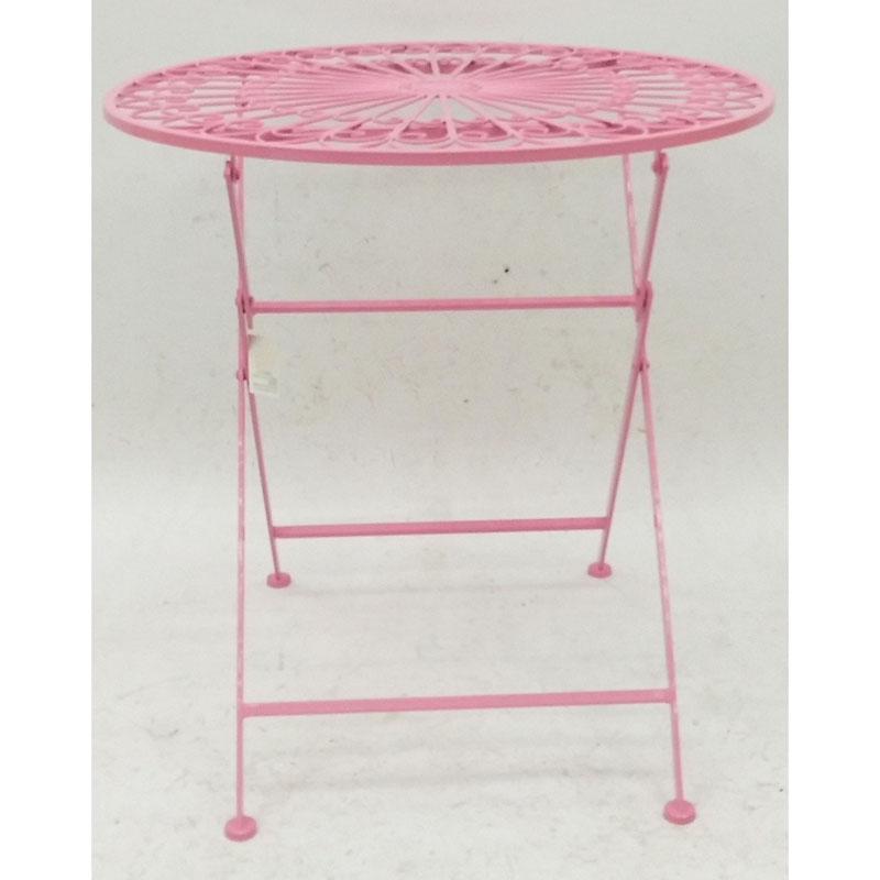 Pink round folding metal bistro table with chicken wire top to match 2 or 4 chairs