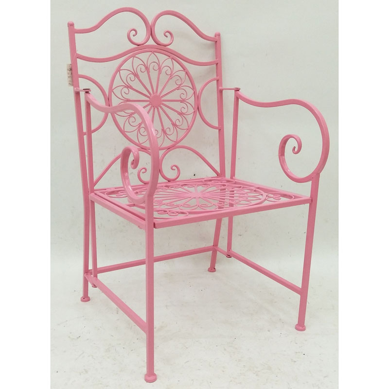 Pink folding metal garden arm chair  with chicken wire seat