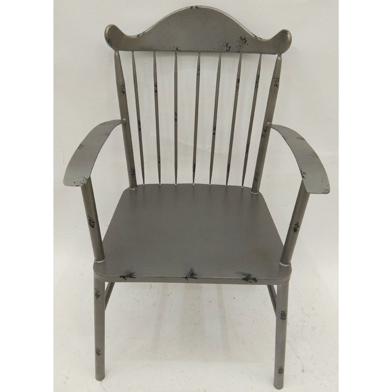 Distressed gun metal color metal garden arm chair