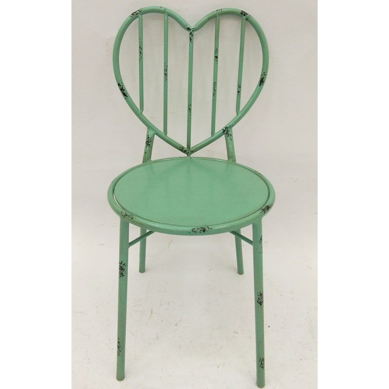 Distressed blue color metal garden bistro chair/dinning chair with heart shape back