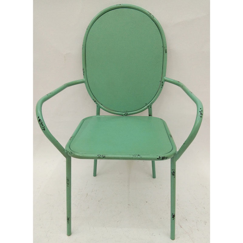 Distressed blue color metal garden arm chair/dinning chair