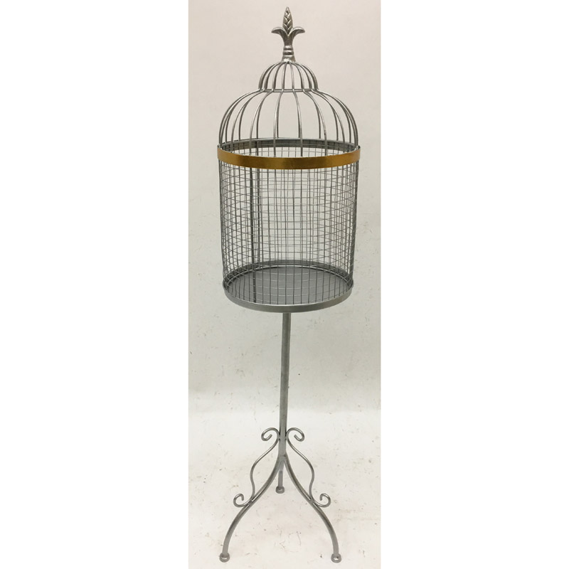 Silver birdcage metal plant stand