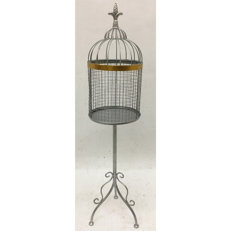 Silver birdcage metal plant stand 