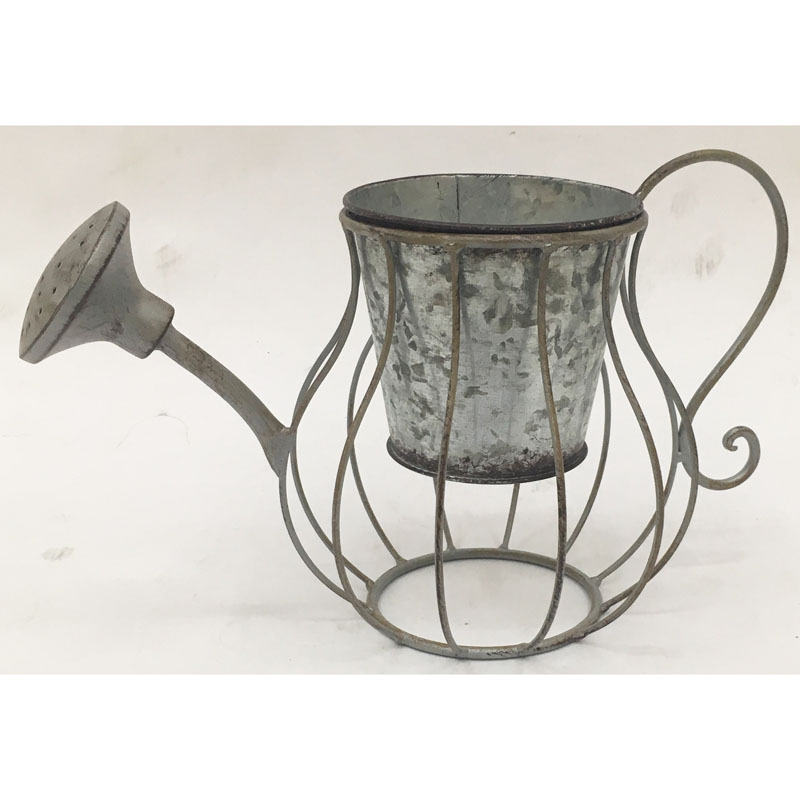 Tile grey color teapot plant holder with 1 galvanized tin containers and shower decor 