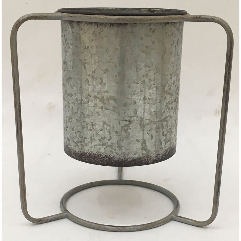 Tile grey color metal plant holder with 1 galvanized tin container