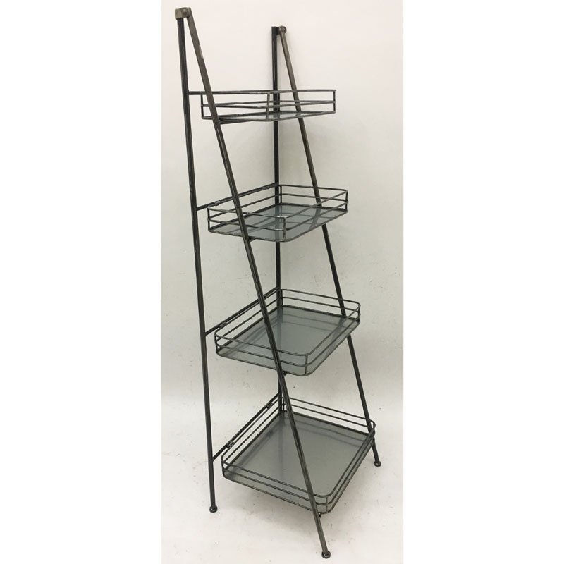 Raw iron color metal fodable plant stand/storage rack with 4tiers wire/galvanized baskets