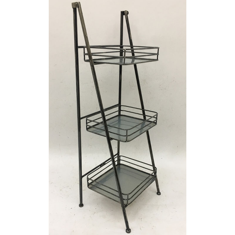 Raw iron color metal fodable plant stand/storage rack with 3 tiers wire/galvanized baskets