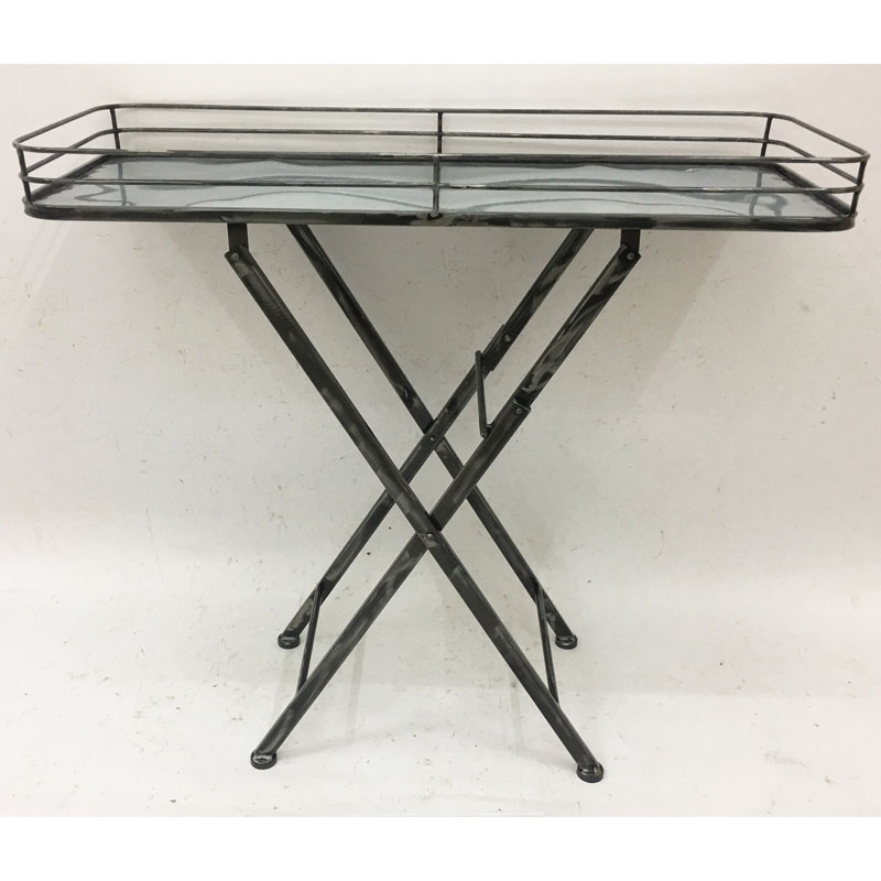 Raw iron color  rectangular metal tray with folding legs