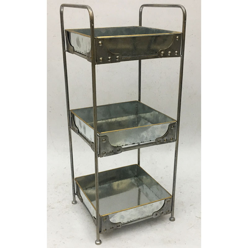 Antique silver gold metal  plant stand/storage rack with 3 tiers galvanized baskets 