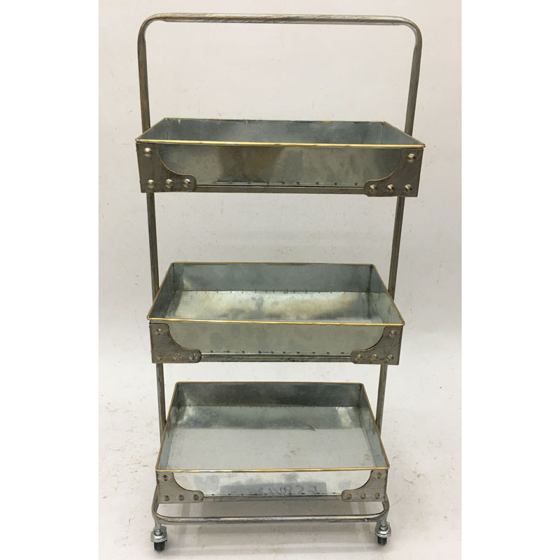 Antique silver gold metal  plant stand/storage rack with 3 tiers galvanized baskets