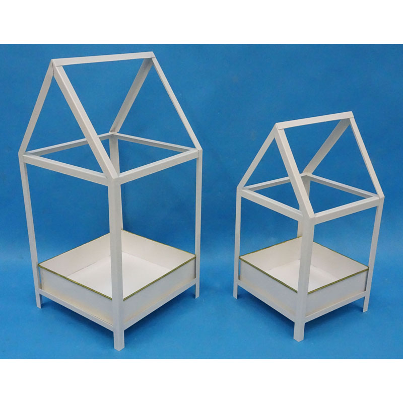 S/2 white square greenhouse plant holder with gold edge