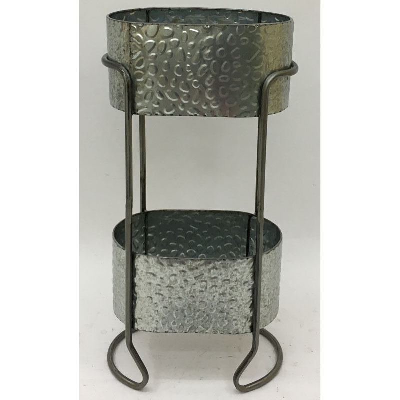 Raw iron color metal  plant stand/storage rack with 2 wire/galvanized baskets