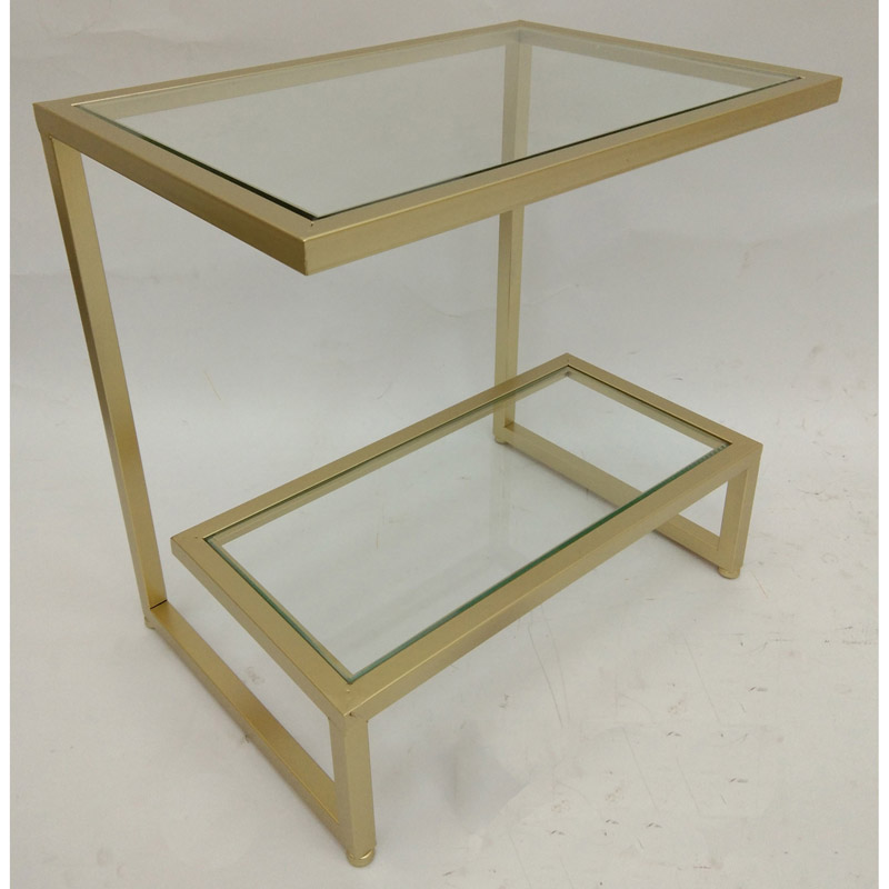 Shiny Gold Metal 2 Tiers Side Table With Clear Glass Top